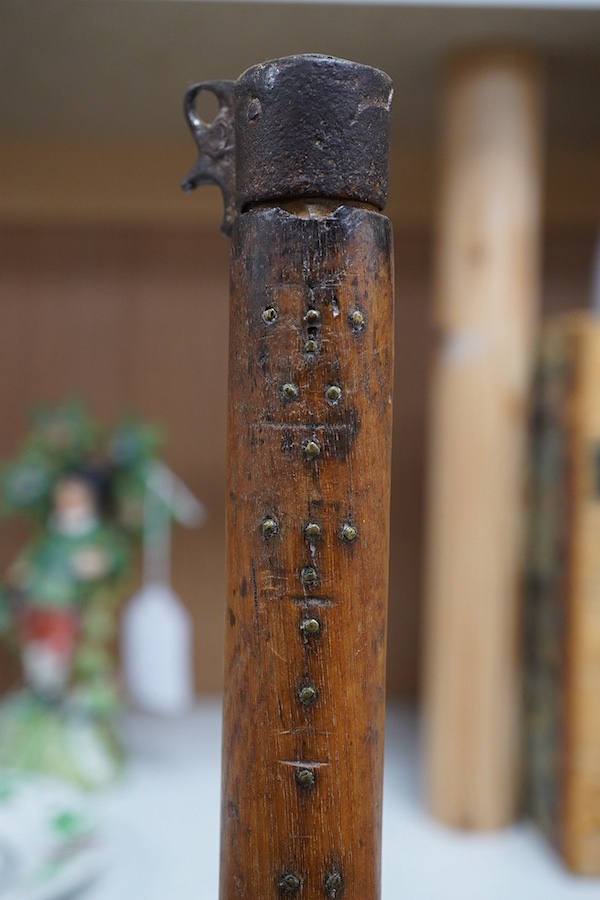 An 18th century French fruitwood weight/measure, 73cm. Condition - fair to good